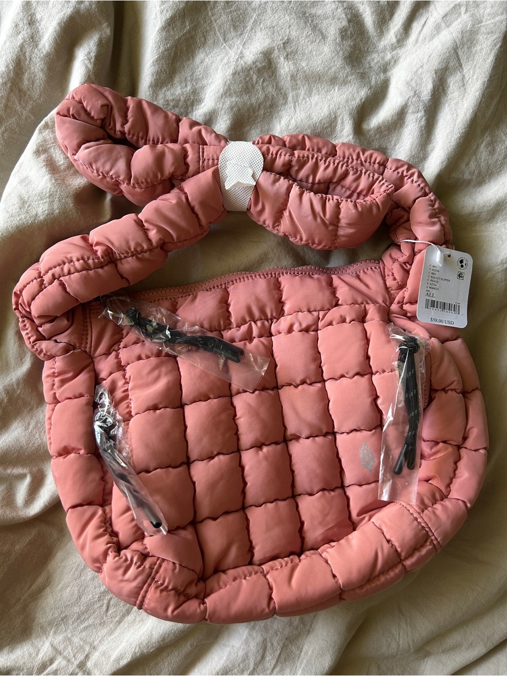 Free People Medium Quilted Pink Crossbody Bag - Padded Shoulder Strap